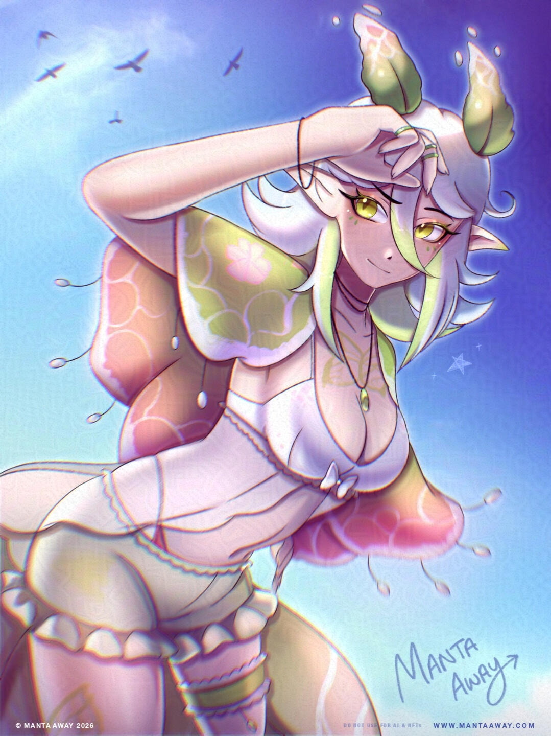 Lore by MantaAway Lore, Wild Fae Moth VTuber. Wearing Summer Outfit on a warm sunny day.